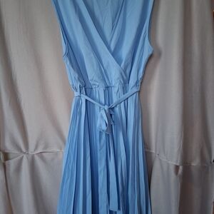 SHEIN Sky Blue Sleeveless Pleated Maxi Dress with Waist Tie